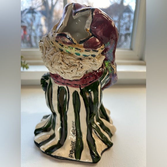 Vintage Blue Sky Pottery tea light Santa candle holder signed Heather Goldminc - Picture 4 of 7